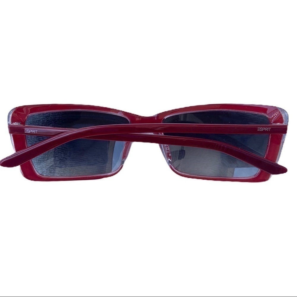 Esprit Red Rectangle Sunglasses Y2K Retro 90s Slim Cat Eye Blue Lens NWT - Picture 4 of 7